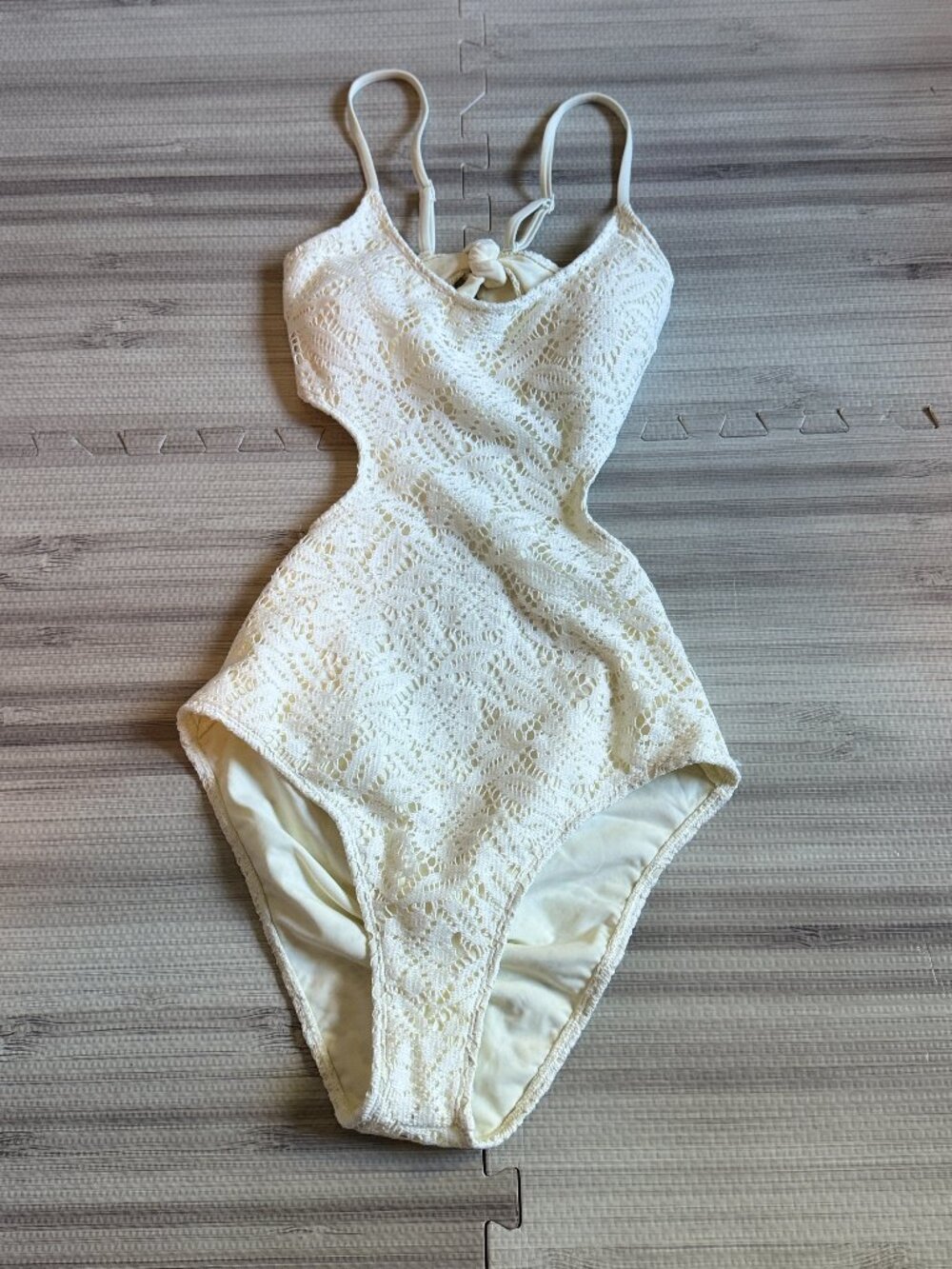 Aerie Women's Cream Crochet One Piece Swim Bathing Suit